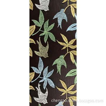 Leaves And Birds Mesh Embroider Fabric